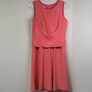 Vintage Maggy London Coral Silk Linen Blend Lined 2 Piece Skirt Set Size 6